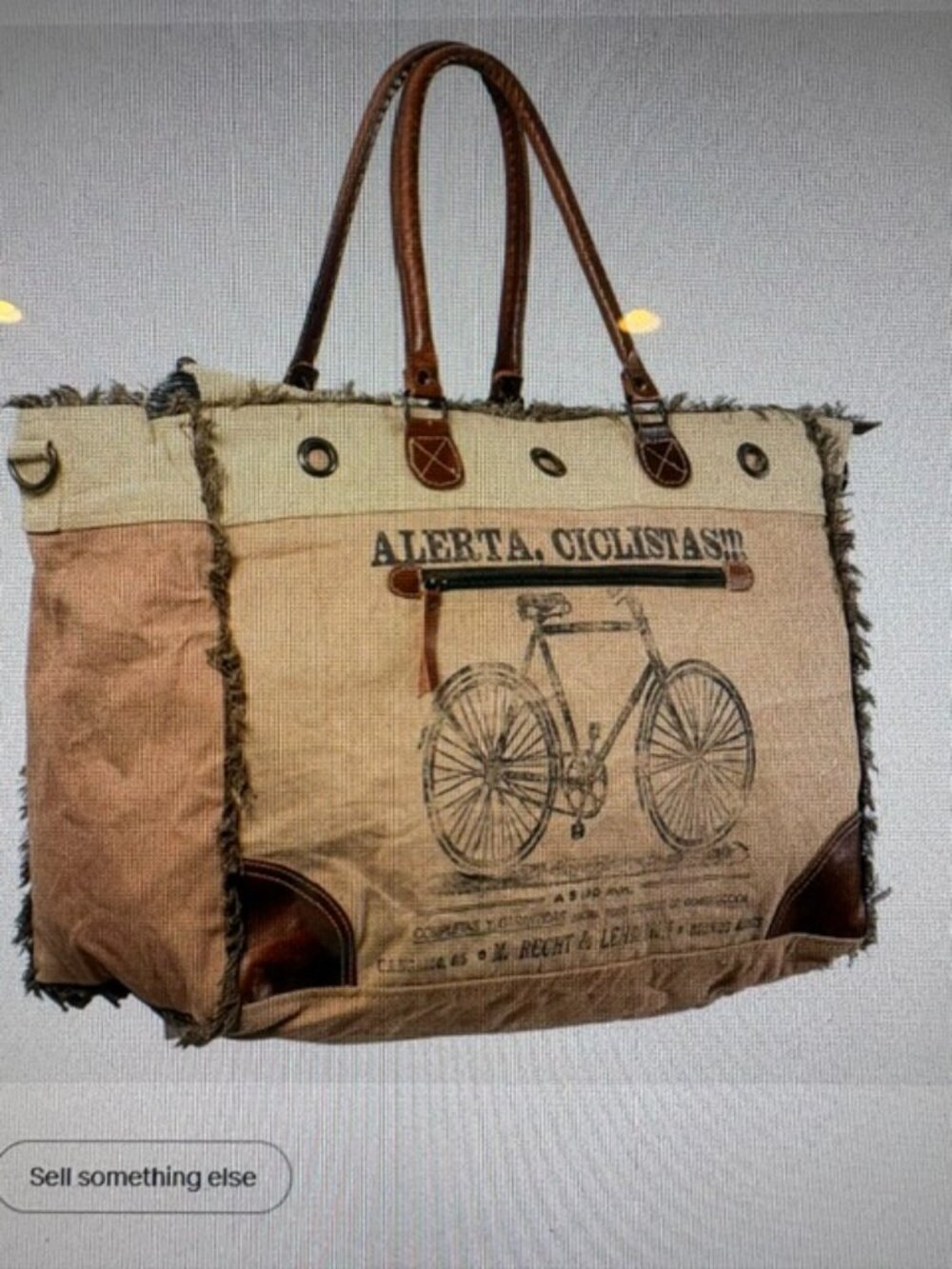 KB OHLAY Genuine Leather Upcycled Canvas Bicycle Tote Bag NWT